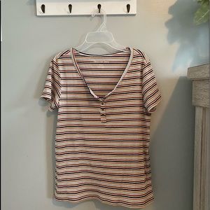 Horizontal Striped Quarter Button Must have tee!